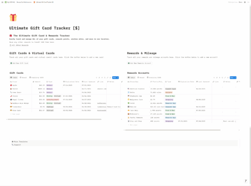 The Ultimate Gift Card Tracker Notion Template