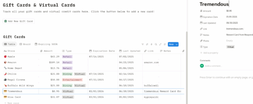 rewards info The Ultimate Gift Card Tracker Notion Template