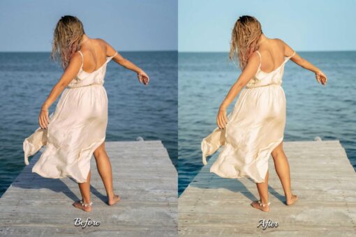Ocean and beach Lightroom presets with pastel tones for warm, bright, and aesthetic edits.