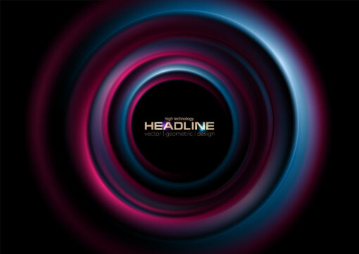 Futuristic Abstract Blue Purple Smooth Circles Rings, Neon Light