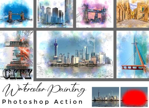 City Watercolor Painting Photoshop Action