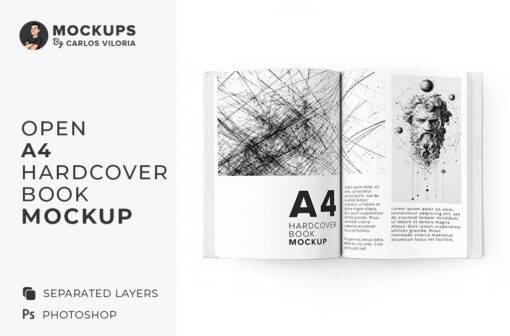 A4 Hardcover Book Mockup – Opened