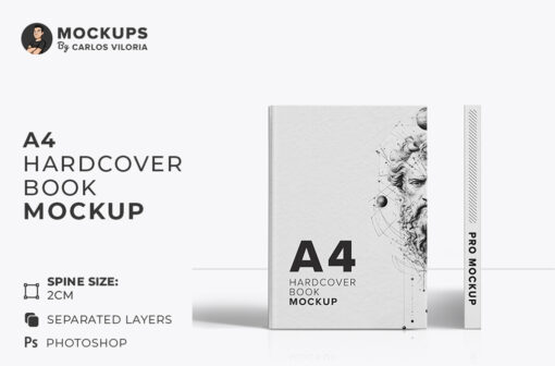 A4 Hardcover Book Mockup - Front-Spine