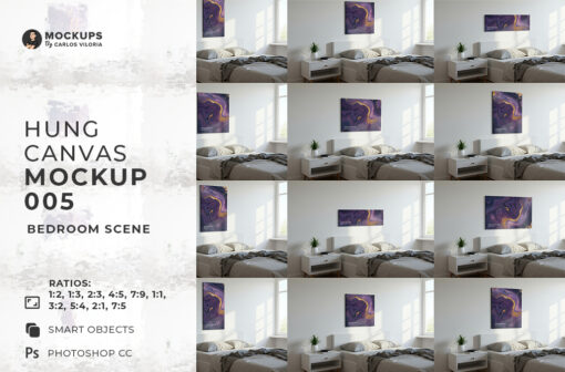 Hung Canvas Mockup Pack 005 – Bedroom Scene