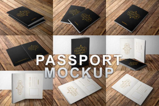 Realistic Passport Mockup PSD Template, Wooden Backgrounds